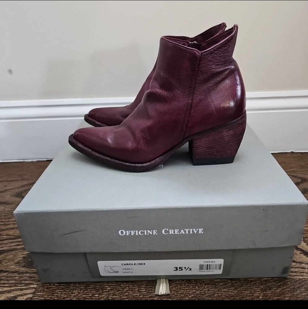 Officine Creative Carole Ignis T Mosto Burgundy Leather Boots Sz 35.5, NIB!